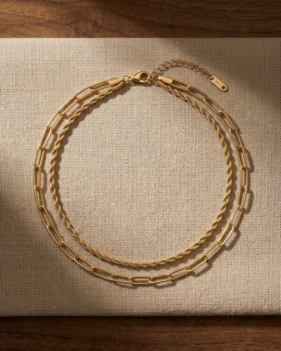 Dual Layer Gold Anklet – Minimal Chain Anklet for Women | Adjustable Elegant Foot Jewellery