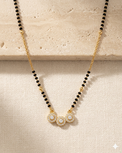 Elegant Triple Diamond Mangalsutra Necklace – Minimal Gold & Black Bead Chain | Daily Wear Modern Mangalsutra