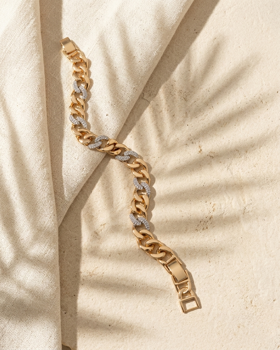 Gold Cuban Link Bracelet with Diamond Accent – Premium Chunky Chain Bracelet for Men & Women