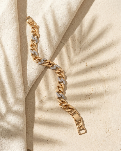 Gold Cuban Link Bracelet with Diamond Accent – Premium Chunky Chain Bracelet for Men & Women