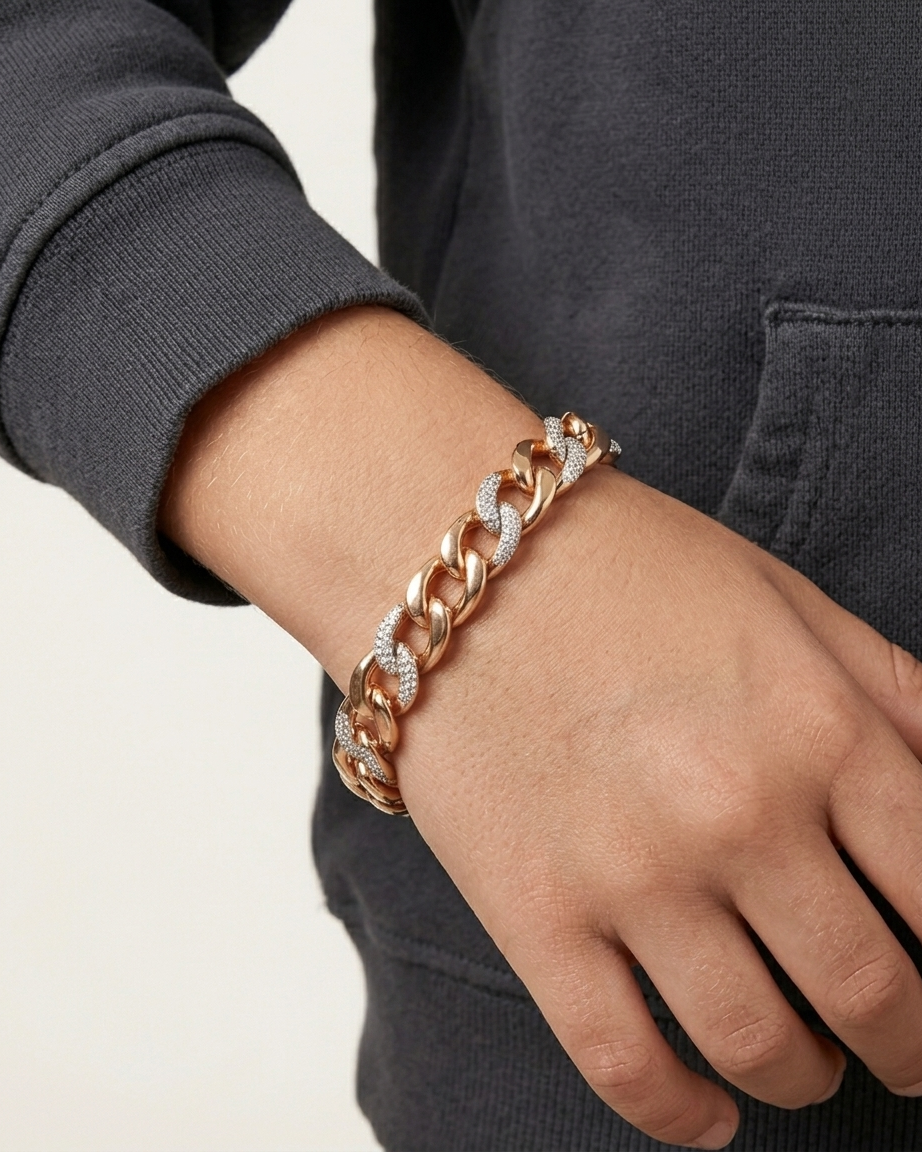 Gold Cuban Link Bracelet with Diamond Accent – Premium Chunky Chain Bracelet for Men & Women