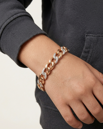 Gold Cuban Link Bracelet with Diamond Accent – Premium Chunky Chain Bracelet for Men & Women