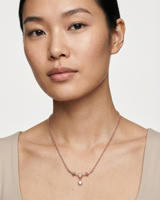 Elegant Charm Drop Necklace – Rose Gold Chain with Crystal Pendant | Minimal Luxury Everyday Jewellery