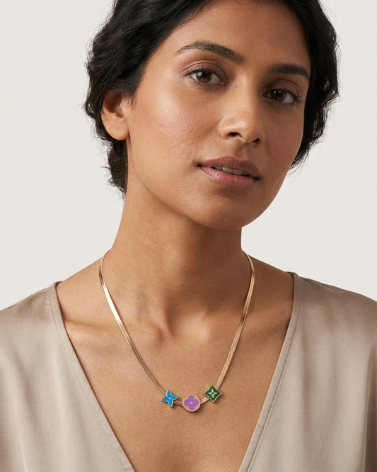 Colorful Floral Charm Necklace – Gold Herringbone Chain with Enamel Flower Charms | Trendy Statement Jewellery