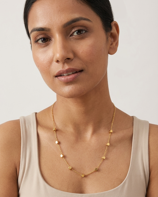 Minimal Gold Beaded Necklace – Delicate Coin Chain Choker | Elegant Everyday Jewellery