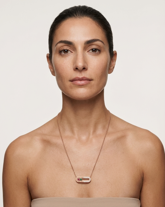 Minimal Link Pendant Necklace – Rose Gold Chain with Dual Gemstones & Crystal Detailing | Elegant Everyday Jewellery