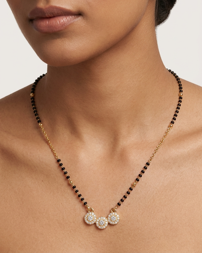 Elegant Triple Diamond Mangalsutra Necklace – Minimal Gold & Black Bead Chain | Daily Wear Modern Mangalsutra