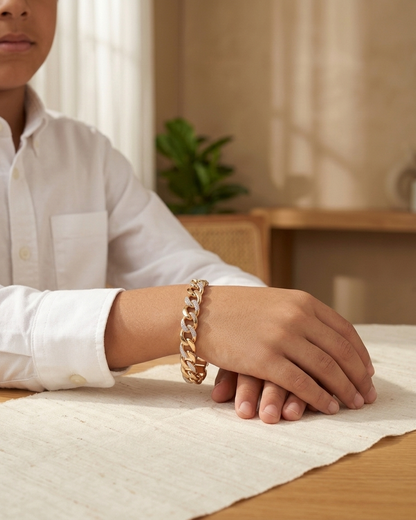 Gold Cuban Link Bracelet with Diamond Accent – Premium Chunky Chain Bracelet for Men & Women