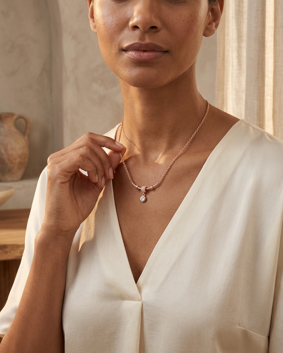 Elegant Charm Drop Necklace – Rose Gold Chain with Crystal Pendant | Minimal Luxury Everyday Jewellery