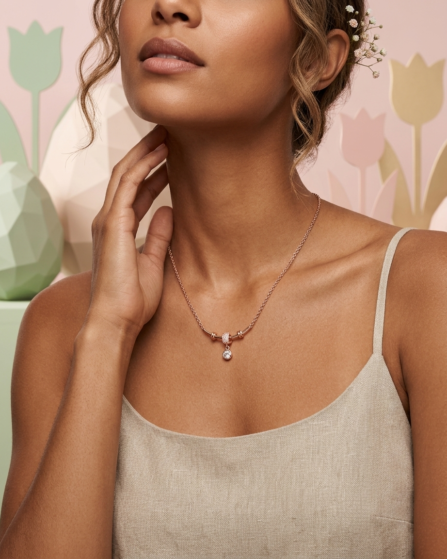 Elegant Charm Drop Necklace – Rose Gold Chain with Crystal Pendant | Minimal Luxury Everyday Jewellery