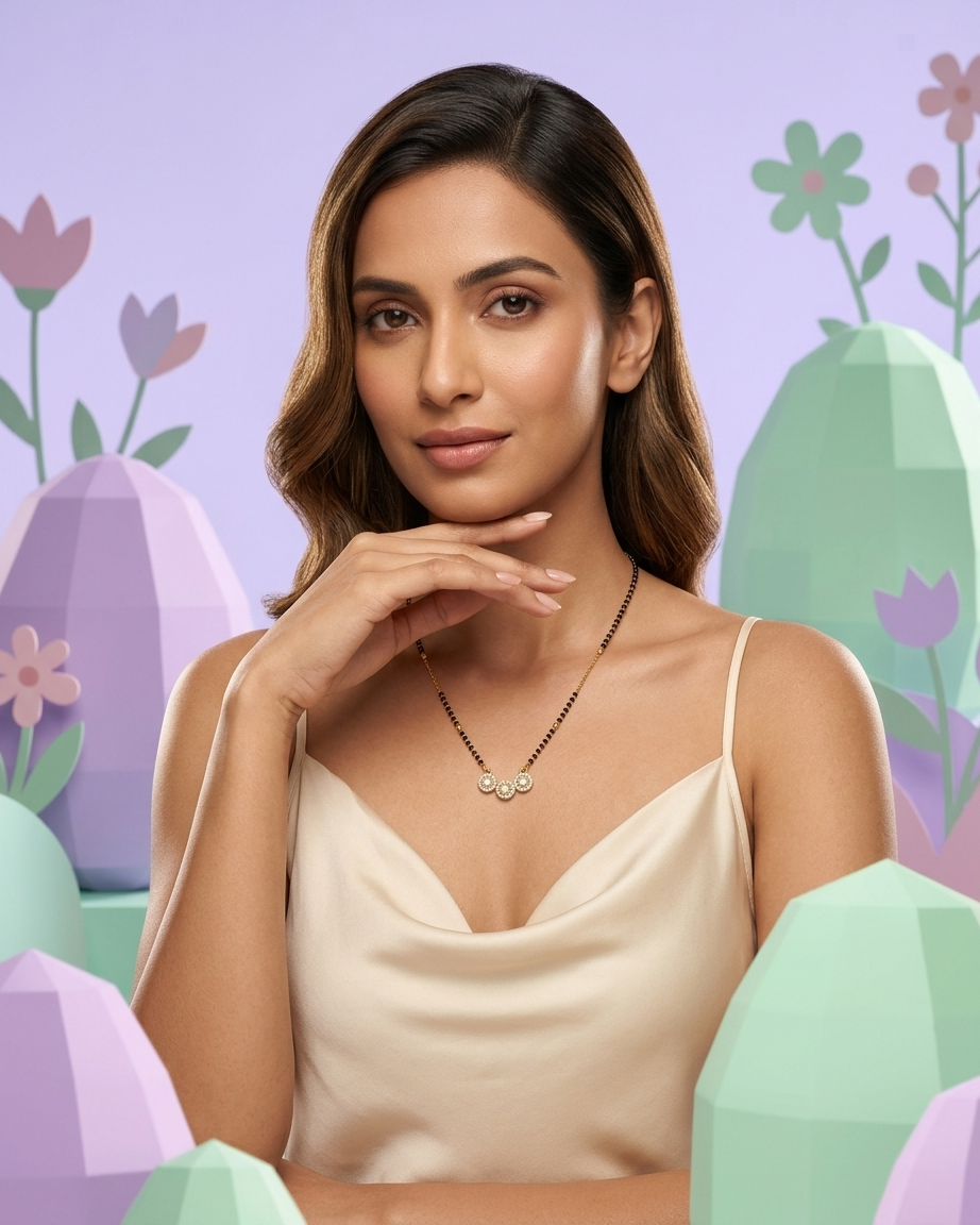 Elegant Triple Diamond Mangalsutra Necklace – Minimal Gold & Black Bead Chain | Daily Wear Modern Mangalsutra