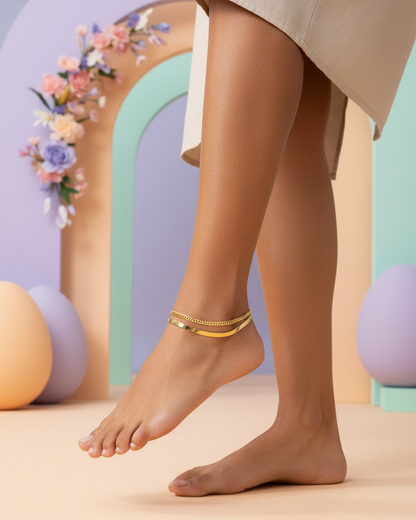 Gold Layered Snake Chain Anklet – Minimal Double Layer Elegant Payal for Women
