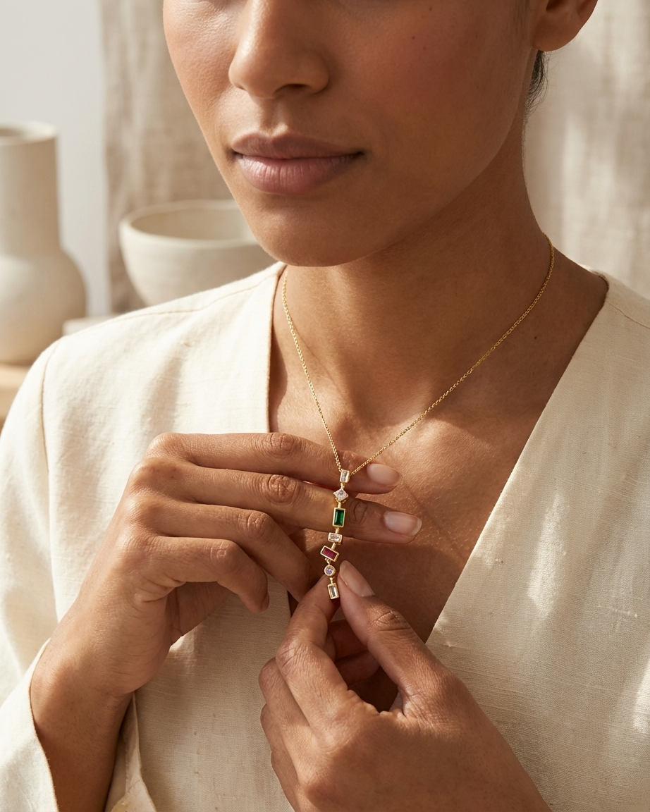 Gold Multi-Stone Pendant Necklace – Elegant Minimal Statement Necklace for Women