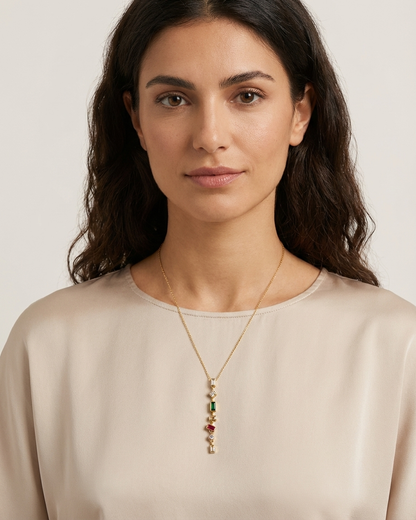 Gold Multi-Stone Pendant Necklace – Elegant Minimal Statement Necklace for Women