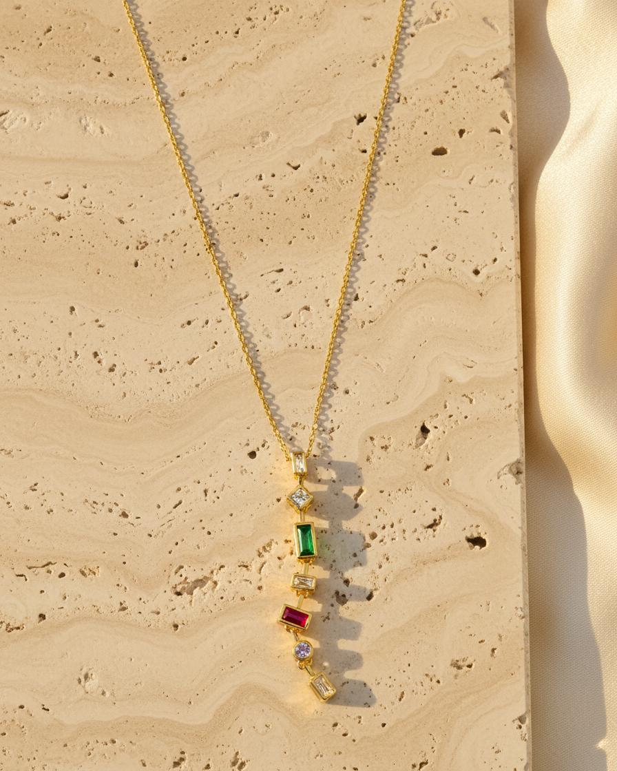 Gold Multi-Stone Pendant Necklace – Elegant Minimal Statement Necklace for Women