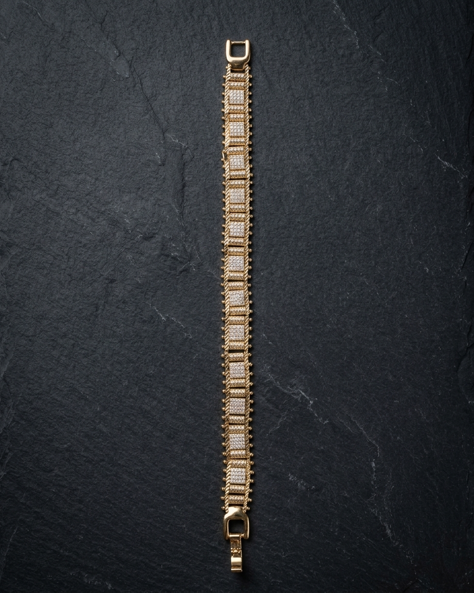 Royal Grid Bracelet – Gold Crystal Panel Bracelet