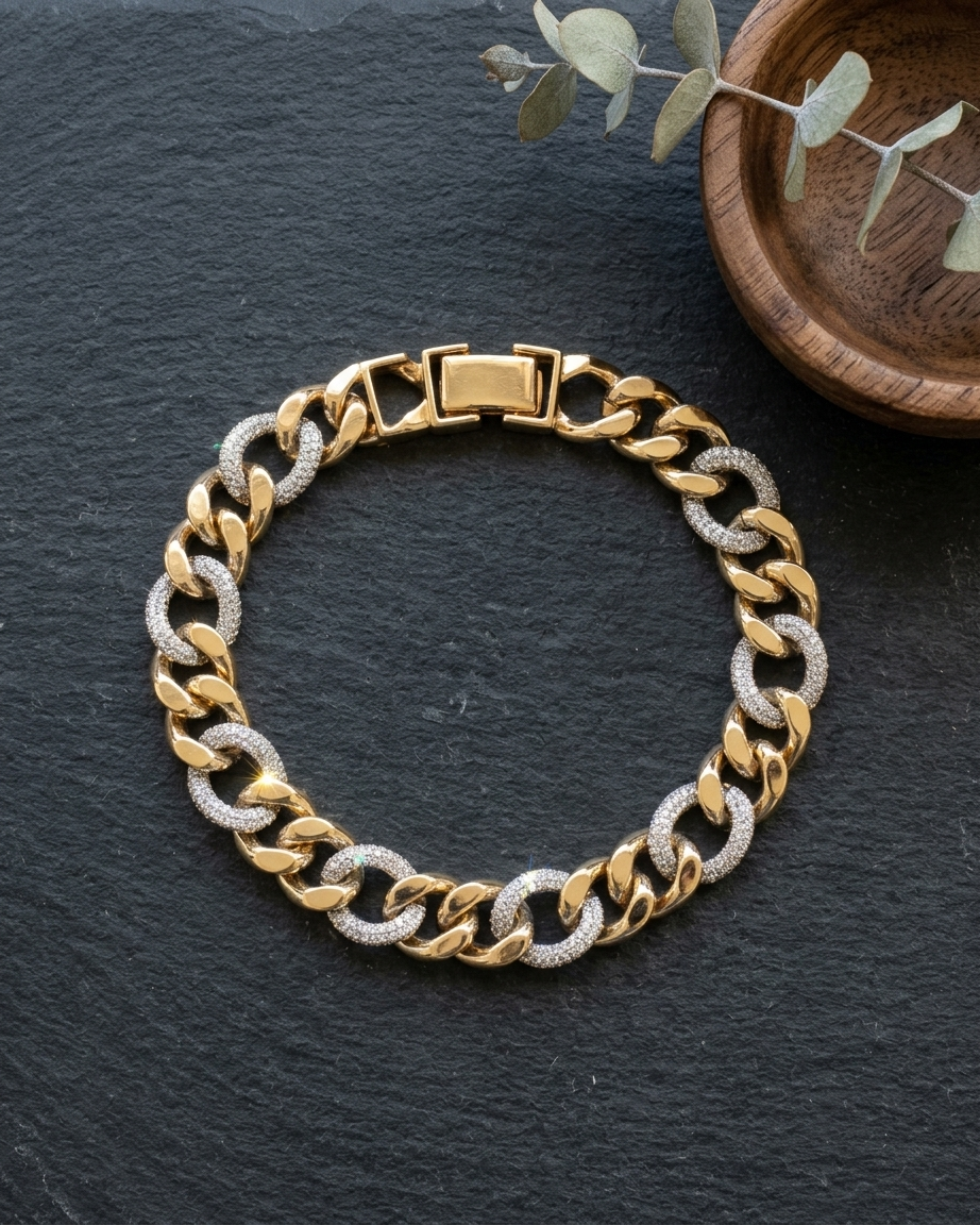 Aurelia Luxe Bracelet – Two Tone Crystal Cuban Link Bracelet