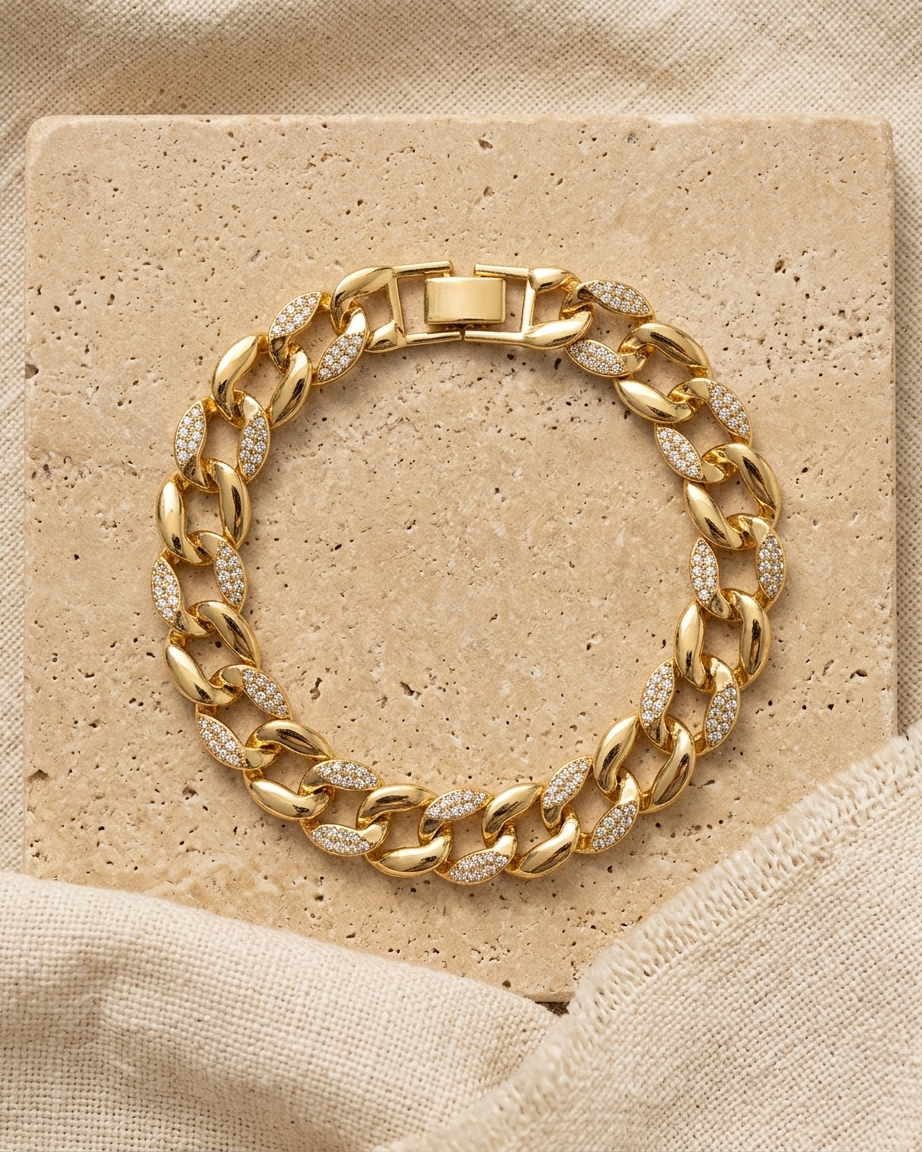 Luna Luxe Bracelet – Gold Crystal Cuban Link Bracelet