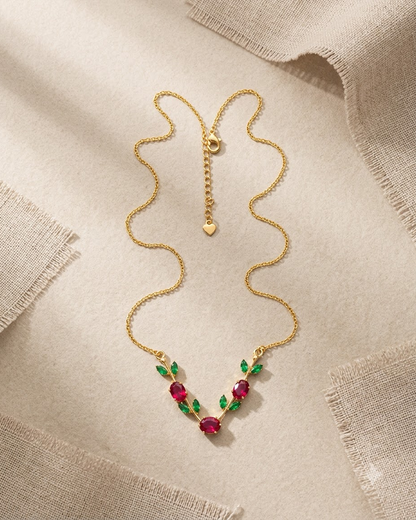 Ruby Green Leaf Necklace – 18K Gold Plated Statement Necklace