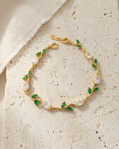 Ivory Tulip Vine Bracelet – Gold Floral Bracelet with White & Green Stones
