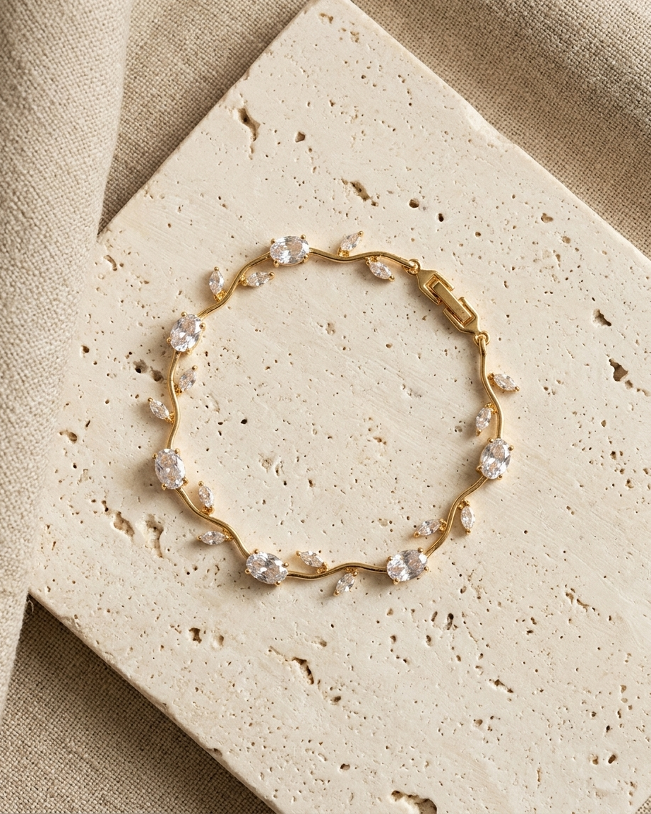 Tulip Crystal Bracelet – Elegant Gold Floral Vine Bracelet with Zircon Stones for Women