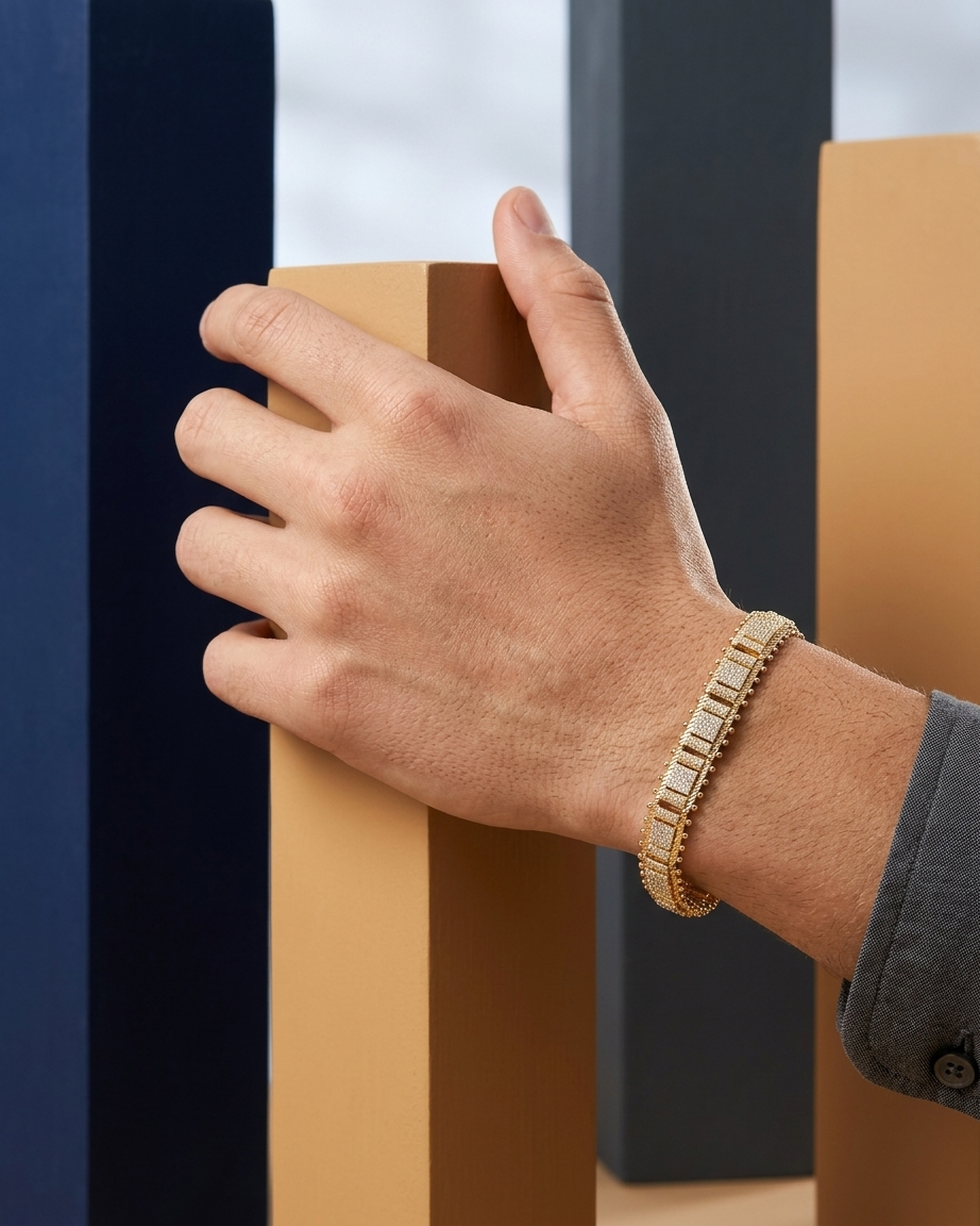Royal Grid Bracelet – Gold Crystal Panel Bracelet