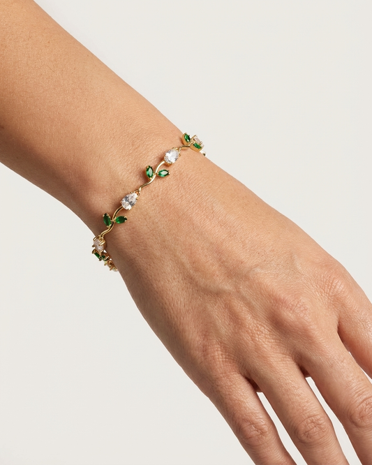 Ivory Tulip Vine Bracelet – Gold Floral Bracelet with White & Green Stones