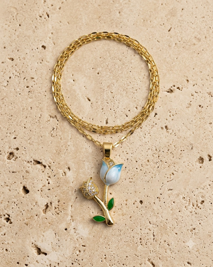 Blue Tulip Floral Pendant Necklace
