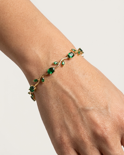 Emerald Tulip Vine Bracelet – Gold Floral Bracelet with Green Zircon Stones