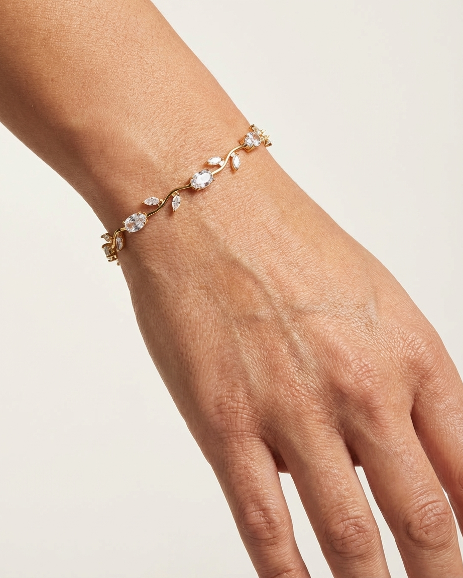 Tulip Crystal Bracelet – Elegant Gold Floral Vine Bracelet with Zircon Stones for Women