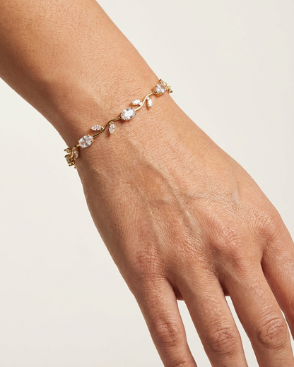 Tulip Crystal Bracelet – Elegant Gold Floral Vine Bracelet with Zircon Stones for Women