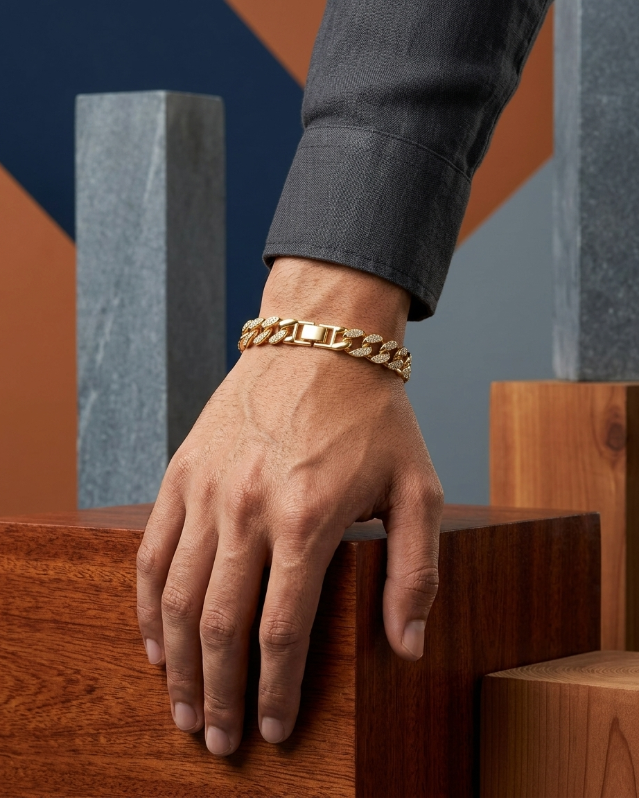 Luna Luxe Bracelet – Gold Crystal Cuban Link Bracelet