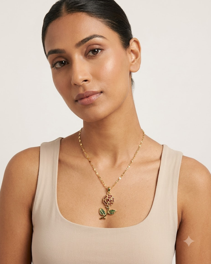 Red Rose Floral Crystal Pendant Necklace