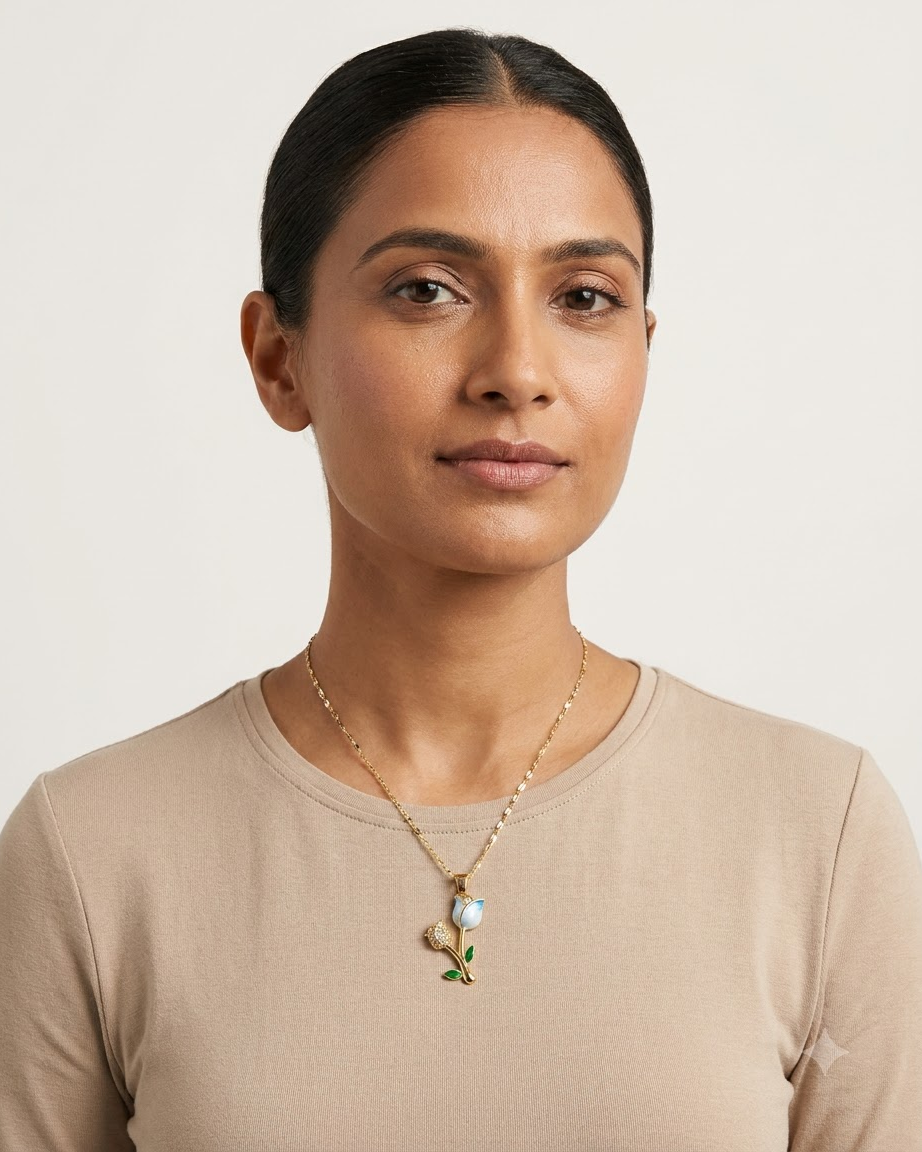 Blue Tulip Floral Pendant Necklace