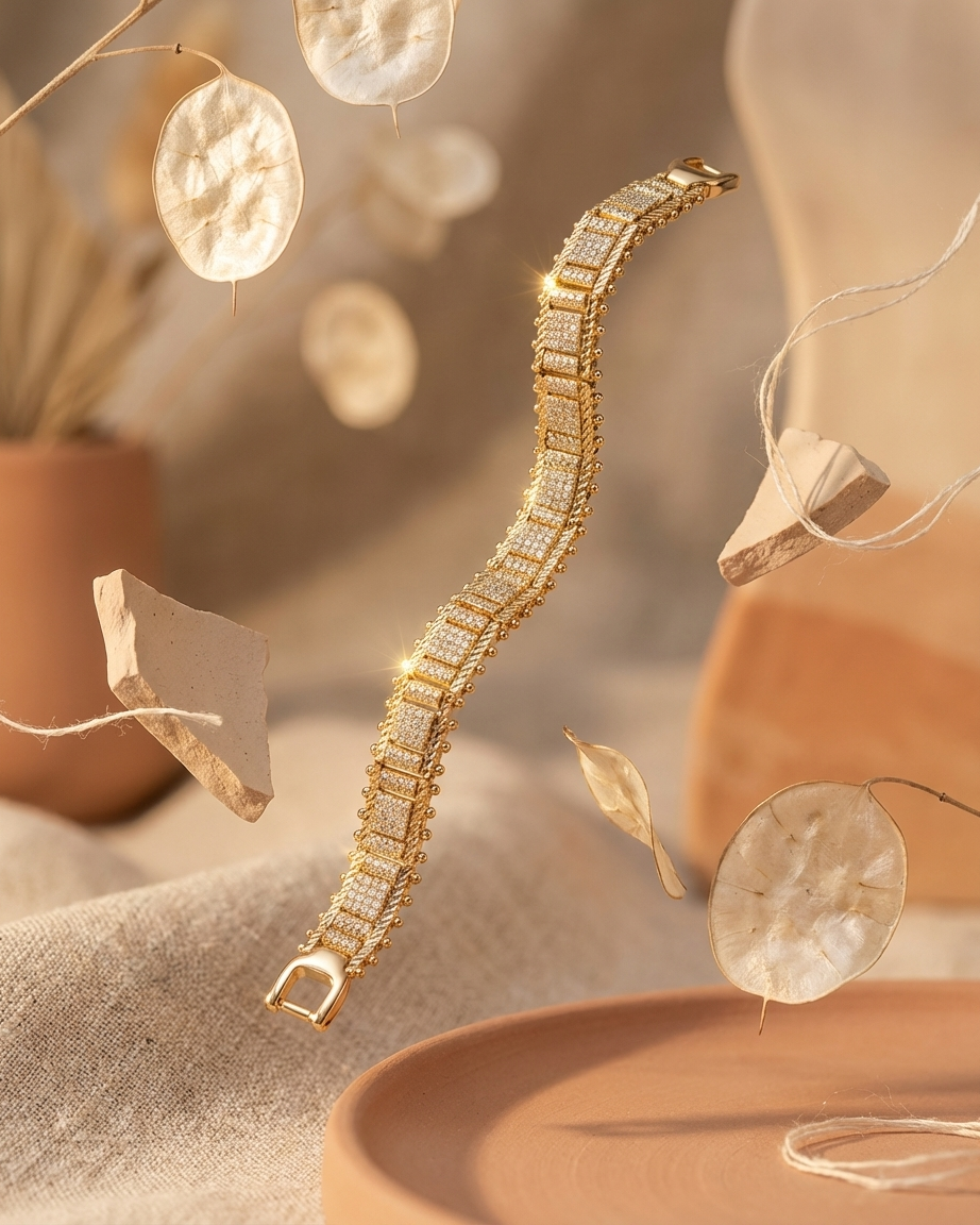 Royal Grid Bracelet – Gold Crystal Panel Bracelet