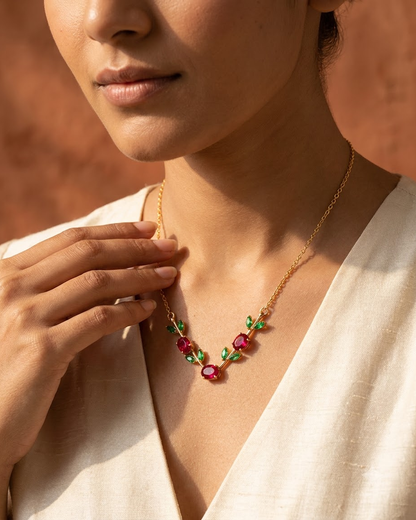Ruby Green Leaf Necklace – 18K Gold Plated Statement Necklace