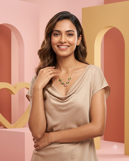 Pink Emerald Leaf Necklace – 18K Gold Plated Statement Necklace