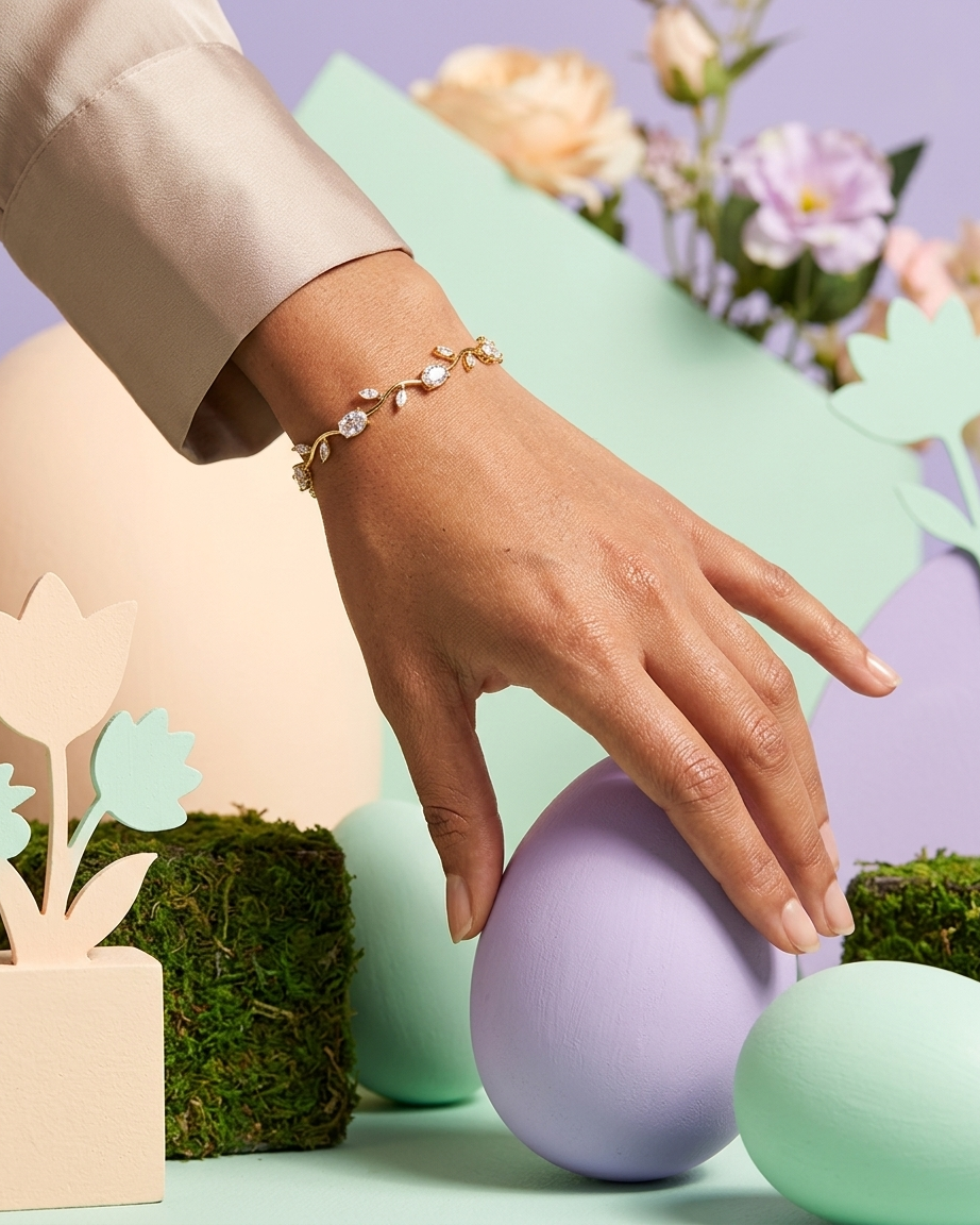 Tulip Crystal Bracelet – Elegant Gold Floral Vine Bracelet with Zircon Stones for Women