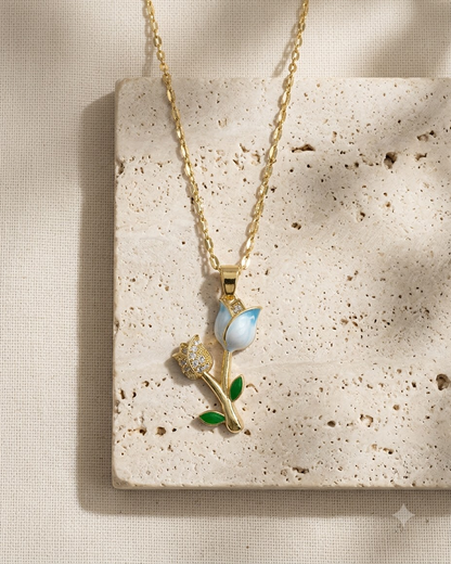 Blue Tulip Floral Pendant Necklace