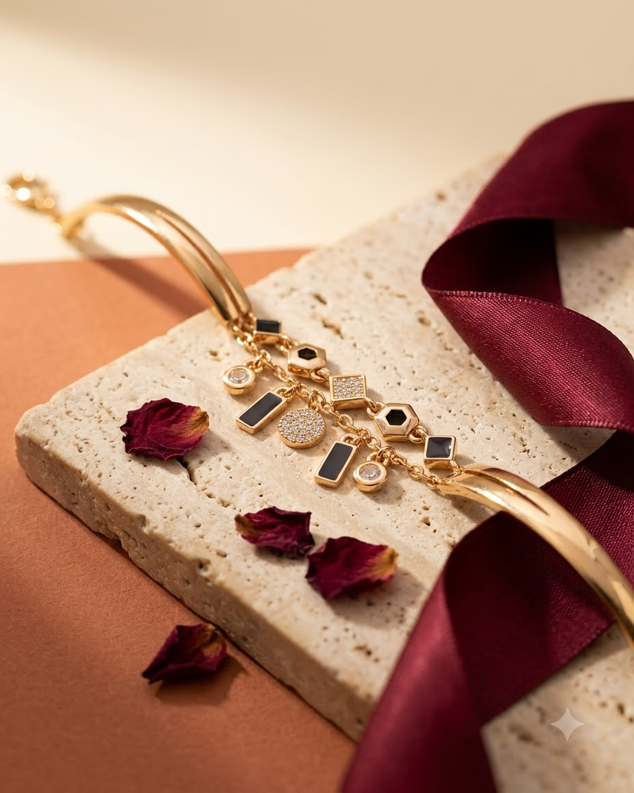 Elegant Black Geometric Rose Gold Bracelet