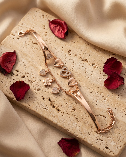 Rose Gold Heart & Flower Charm Bracelet