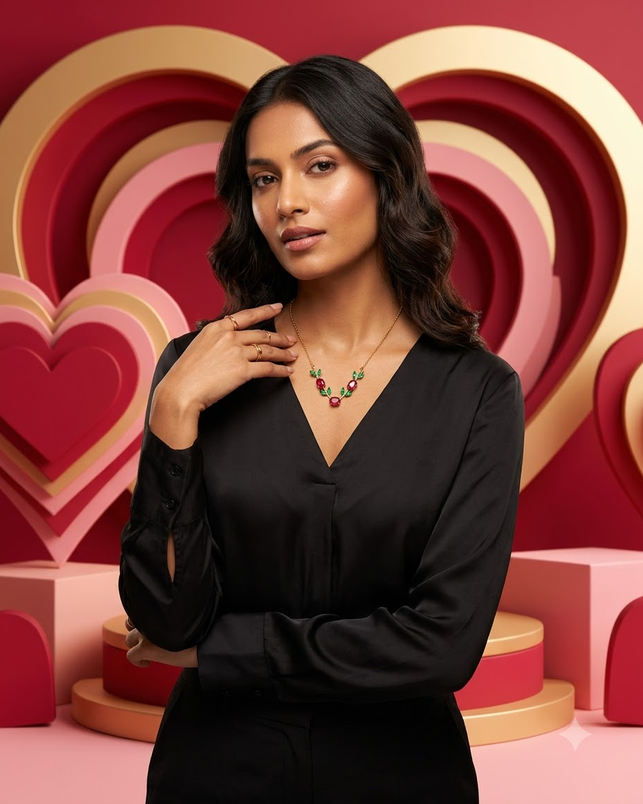 Ruby Green Leaf Necklace – 18K Gold Plated Statement Necklace
