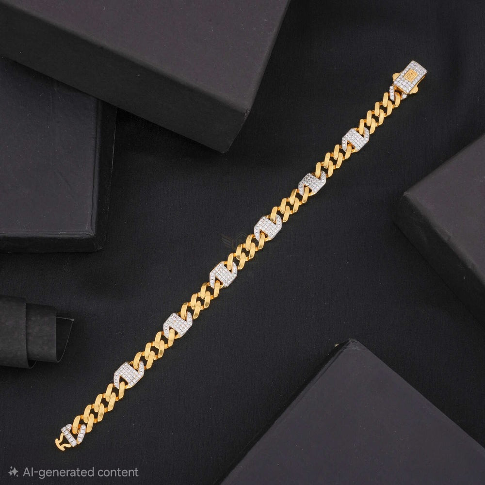 Rinig to Ring Diamond H-Cut Gold Plated Bracelet for Men