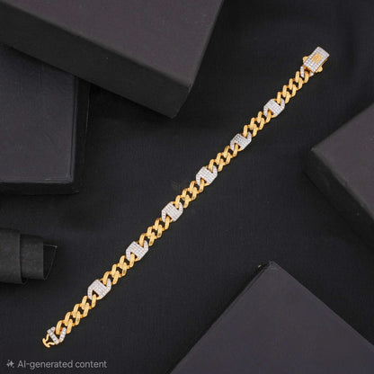 Rinig to Ring Diamond H-Cut Gold Plated Bracelet for Men
