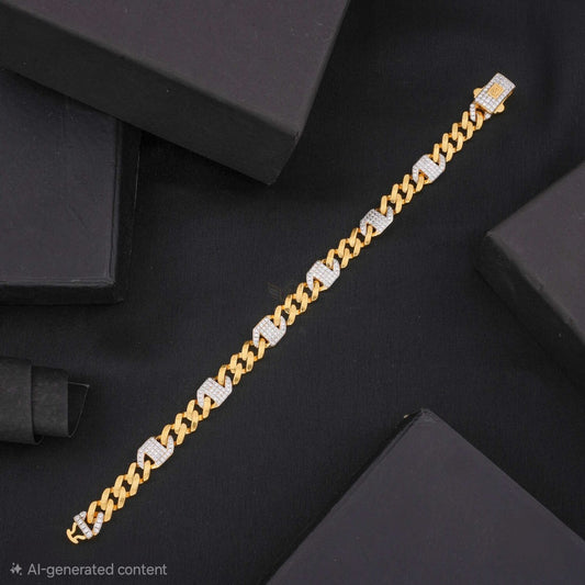 Rinig to Ring Diamond H-Cut Gold Plated Bracelet for Men
