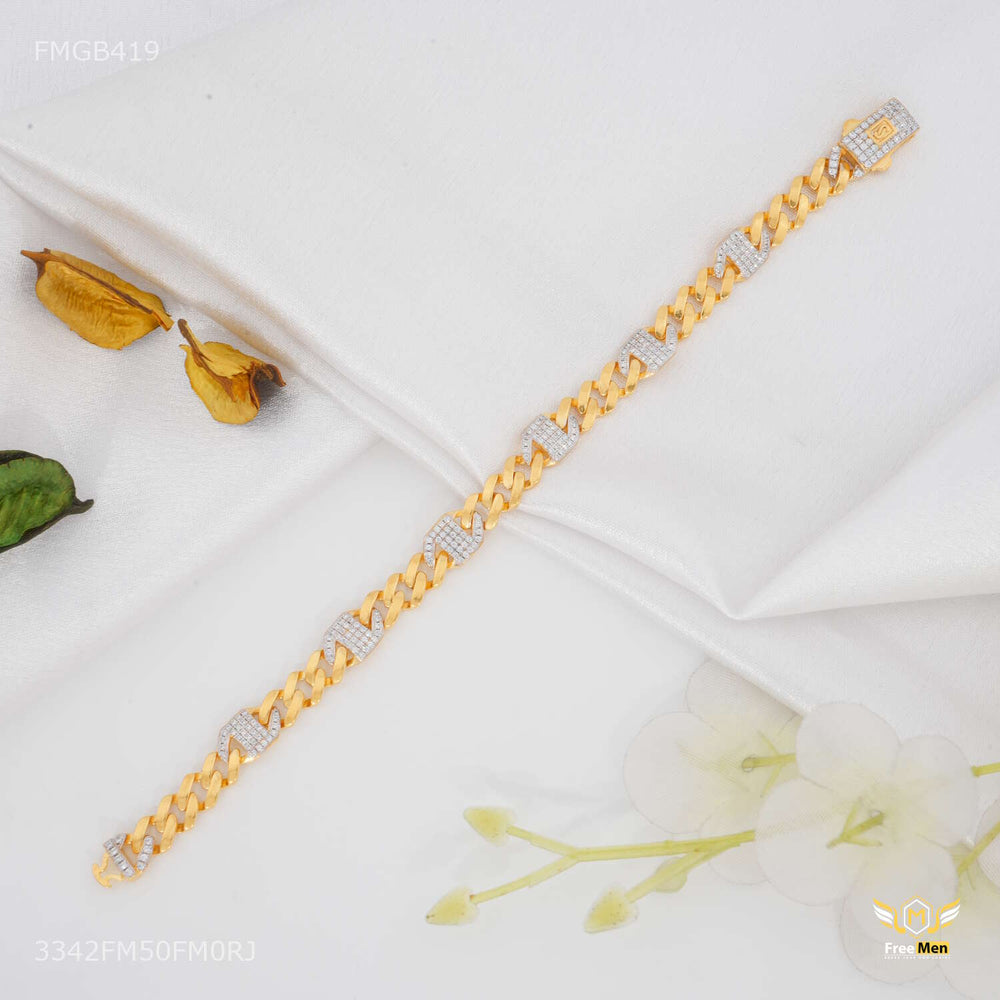 Rinig to Ring Diamond H-Cut Gold Plated Bracelet for Men