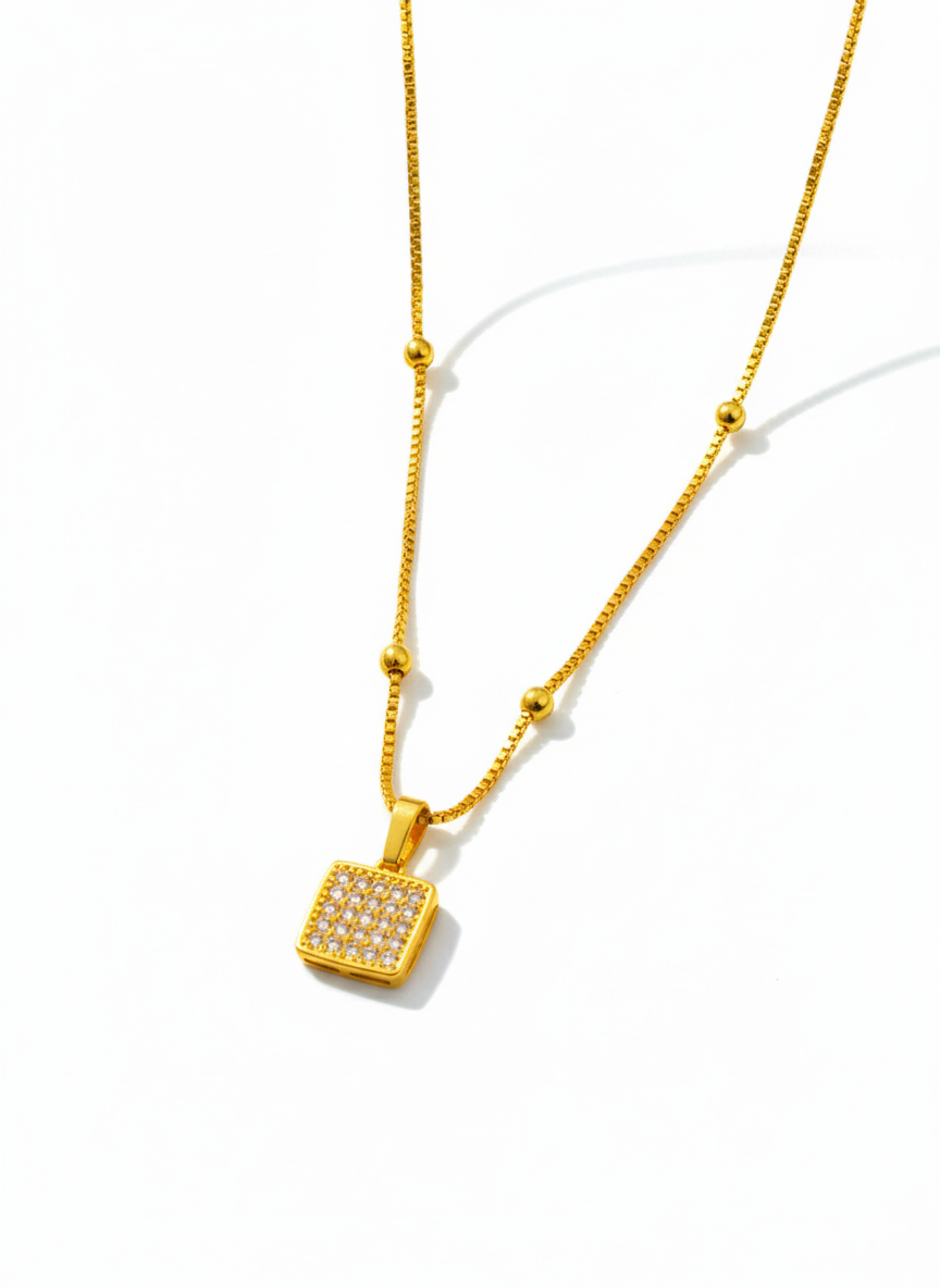 square 18k gold plated nacklace - Artisanal Jewellery