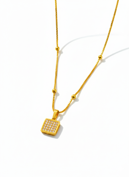square 18k gold plated nacklace - Artisanal Jewellery