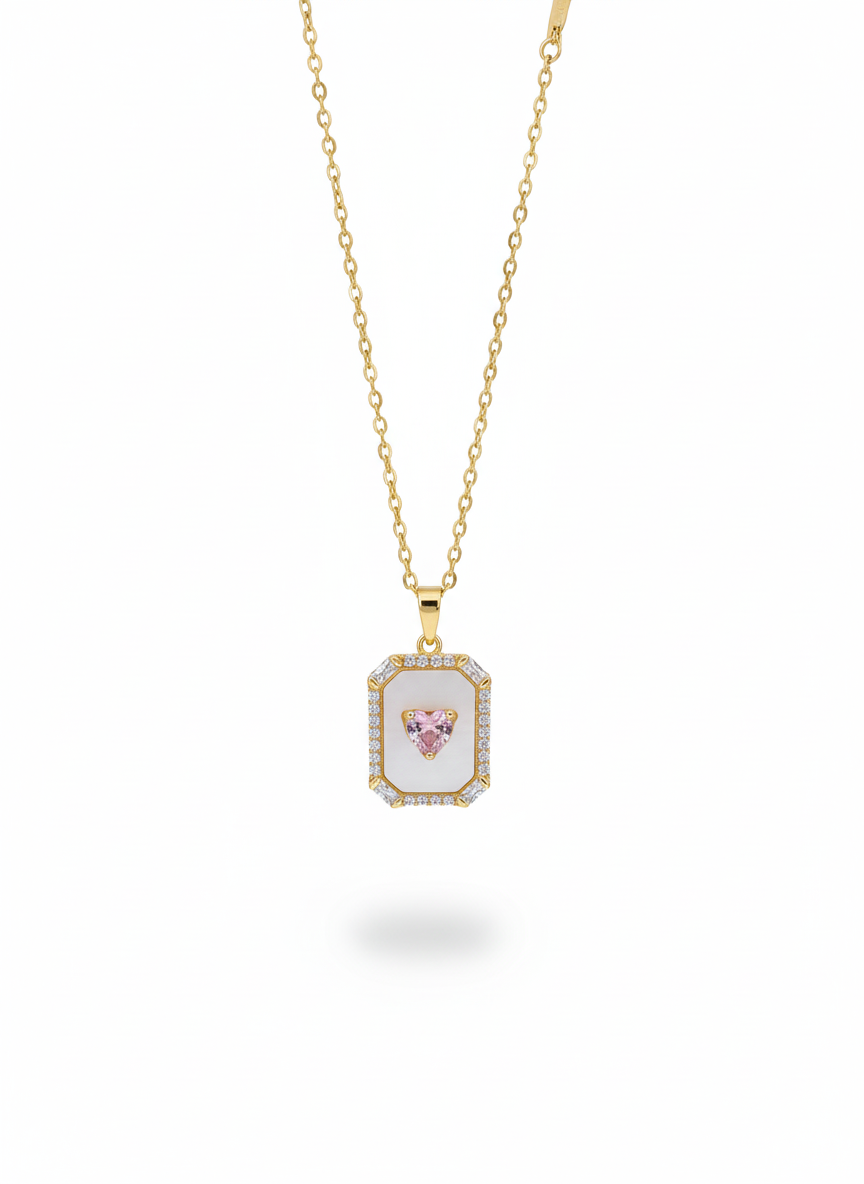 Pink Heart 18K Gold Plated Necklace – Elegant Women’s Jewelry