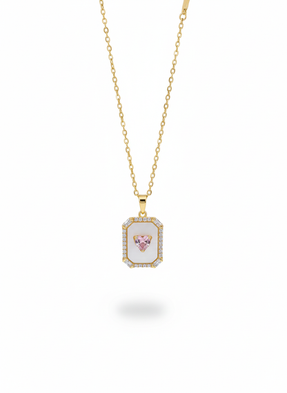 Pink Heart 18K Gold Plated Necklace – Elegant Women’s Jewelry